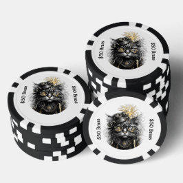 Steampunk-Katze spielt mit messingfarbenem SPAß Pokerchips