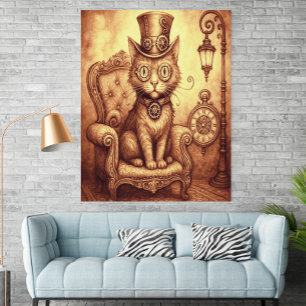 Steampunk-Katze viktorianische Uhrwerk-Fantasy-Vin Poster