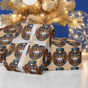 STEAMPUNK-KATZE-WEIHNACHTS-GESCHENKPAPIER GESCHENKPAPIER