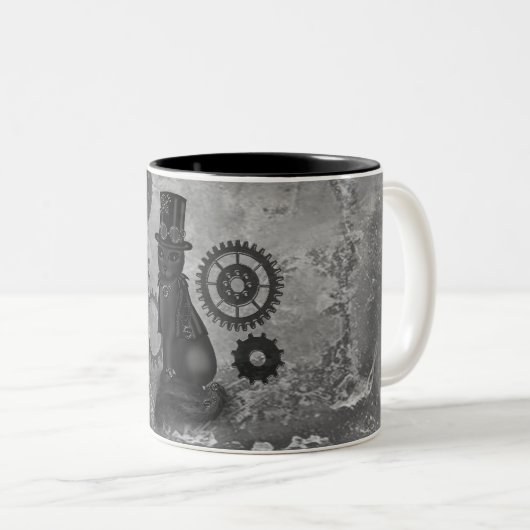 Steampunk Katze Zweifarbige Tasse (VorderseiteRechts)