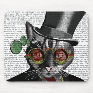 Steampunk Katze - Zylinder und rote gelbe Gläser Mousepad