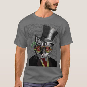 Steampunk Katze - Zylinder und rote gelbe Gläser T-Shirt