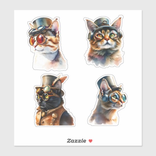 Steampunk-Katzen Aufkleber (Blatt)