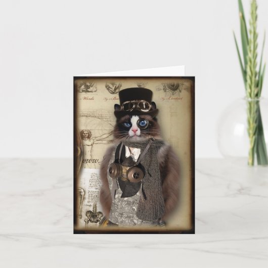 Steampunk Katzen-Gewohnheit Notecard Karte (Vorderseite)