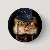 Steampunk Katzen-Liter-Rückseiten-Knopf Button (Vorderseite)