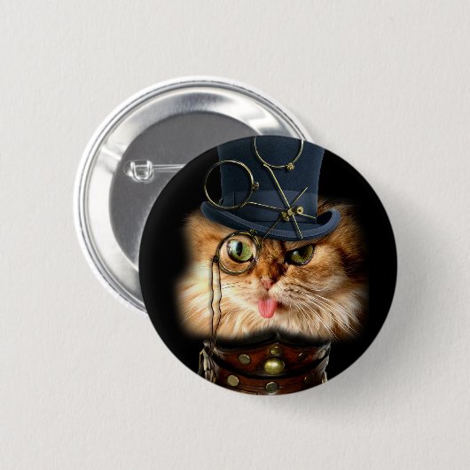 Steampunk Katzen-Liter-Rückseiten-Knopf Button (Vorne & Hinten)