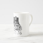 Steampunk Katzen-Tasse, Kitty im Spitzenhut Porzellantasse (Vorderseite Rechts)