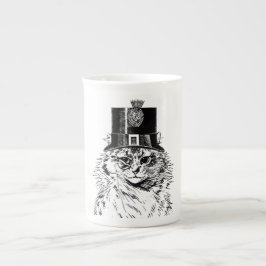 Steampunk Katzen-Tasse, Kitty im Spitzenhut Porzellantasse