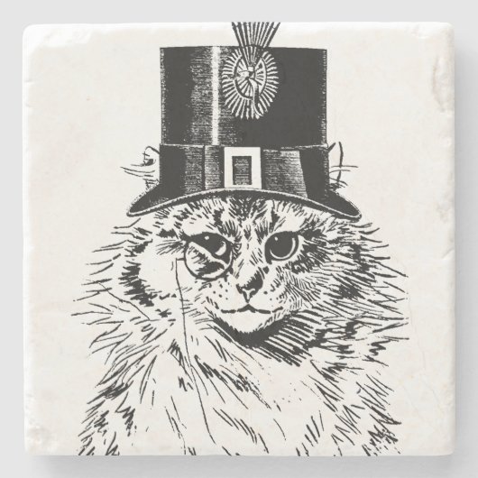 Steampunk Katzen-Untersetzer, Kitty im Spitzenhut Steinuntersetzer (Vorderseite)