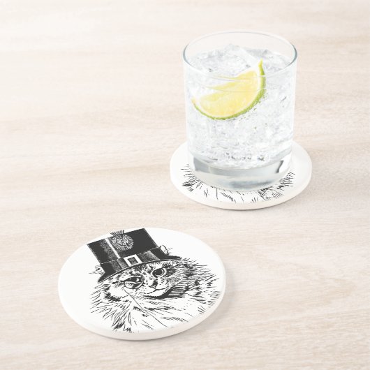 Steampunk Katzen-Untersetzer, Kitty im Spitzenhut Untersetzer (Seite)