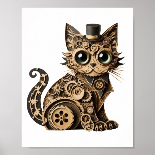 Steampunk Katzenlederkunst Poster (Vorne)