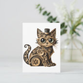 Steampunk Katzenlederkunst Postkarte (Stehend Vorderseite)