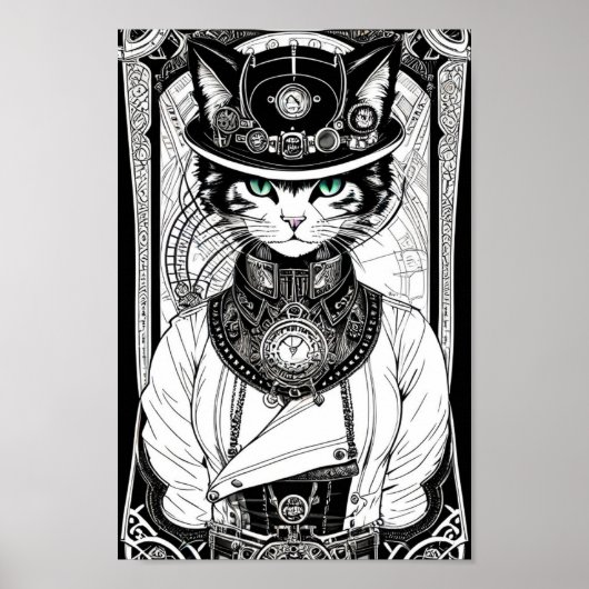 Steampunk-Katzenposter Poster (Vorne)