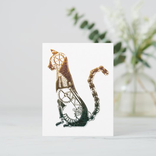 Steampunk-Katzenpostkarten Postkarte (Stehend Vorderseite)