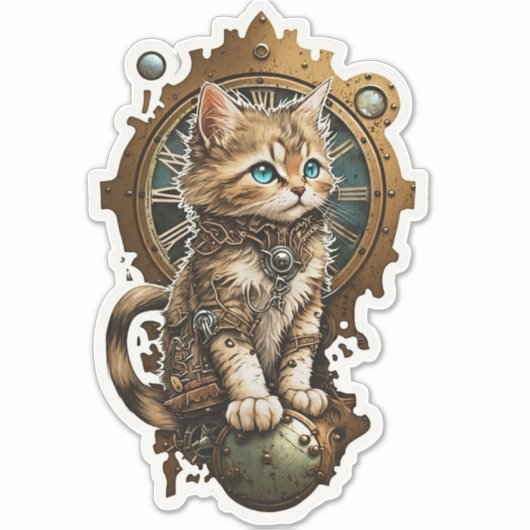 Steampunk Kitten Aufkleber (Vorderseite)