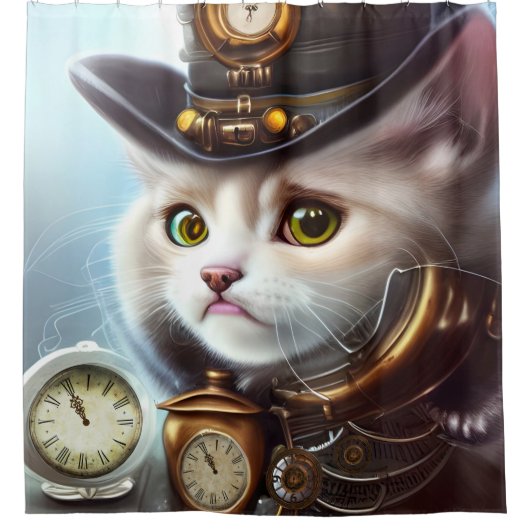 Steampunk Kitten Duschvorhang (Vorderseite)