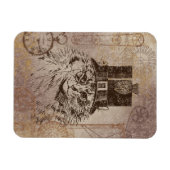 Steampunk Kitty Cat in Top Hat, Gears, Pocketwatch Magnet (Horizontal)