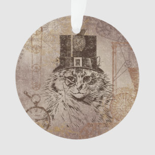 Steampunk-Kitty-Katze mit Zylinder, Zahnrädern und Ornament