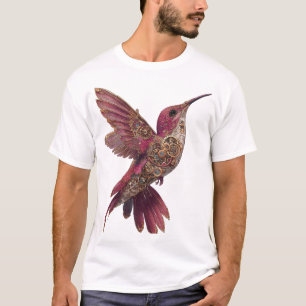 Steampunk Kolibri — Magenta & Messing Uhrwerk T-Shirt