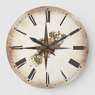 Steampunk-Kompass-Stern Große Wanduhr