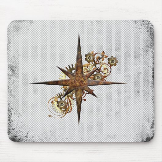 Steampunk-Kompass-Stern Grunge Mousepad (Vorne)