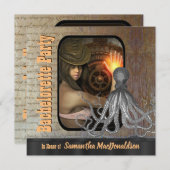 Steampunk kraken Junggeselinnen-Abschied Einladung (Vorne/Hinten)