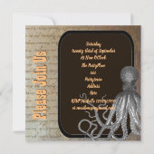 Steampunk kraken Junggeselinnen-Abschied Einladung (Rückseite)