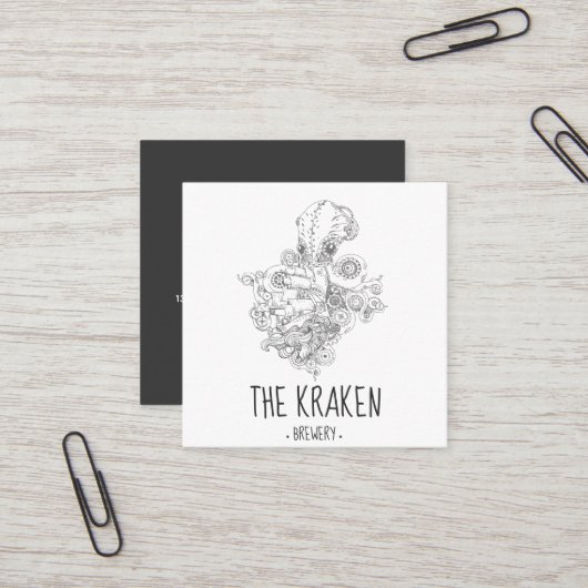 Steampunk Kraken Square Business Card Quadratische Visitenkarte (Vorderseite/Rückseite Beispiel)