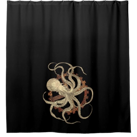 Steampunk-Kraken und robustes Uhrwerk Duschvorhang (Vorderseite)