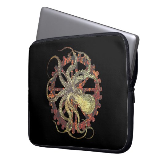 Steampunk-Kraken und robustes Uhrwerk Laptopschutzhülle (Vorderseite Links)