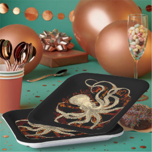 Steampunk-Kraken und robustes Uhrwerk Pappteller