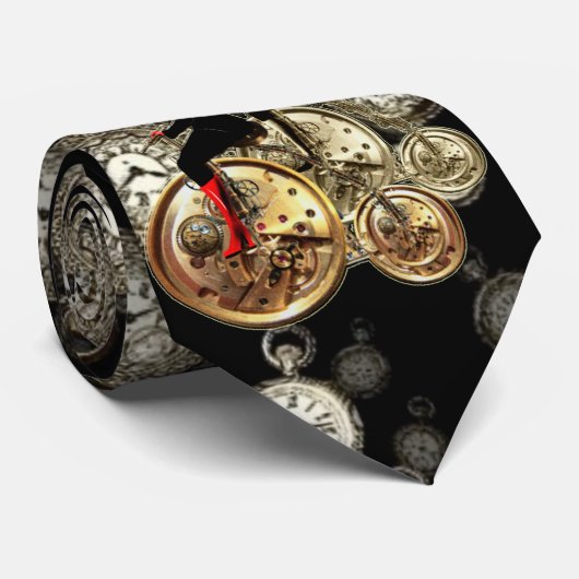 Steampunk-Krawatte, Taschenuhren, Penny-Farthing Krawatte (Gerollt)