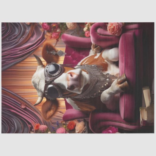 Steampunk Kuh rosa Stuhl Vintag Decoupage Seidenpapier (Vorderseite)