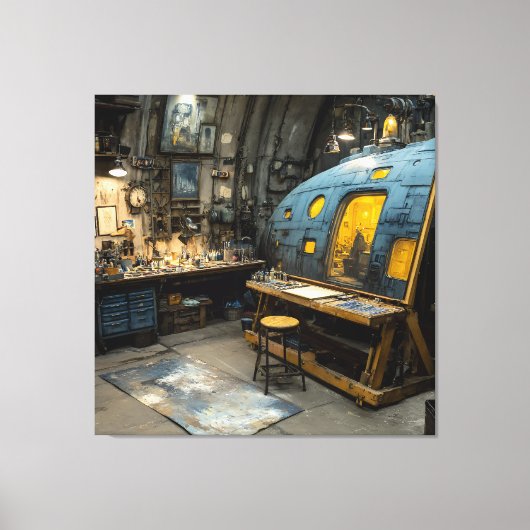 Steampunk-Künstler-U-Boot-Studio-Chaos Leinwanddruck (Vorderseite)