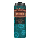 Steampunk, Kupfer auf aquamarinen Zahnrädern, Mono Thermosbecher (Vorderseite)