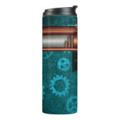 Steampunk, Kupfer auf aquamarinen Zahnrädern, Mono Thermosbecher (Nach links gedreht)