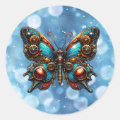 Steampunk Kupfer Metallgeere Butterfly Runder Aufkleber (Vorderseite)