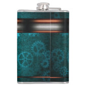 Steampunk, Kupferlook auf aquamarinen Zahnrädern, Flachmann (Rückseite)