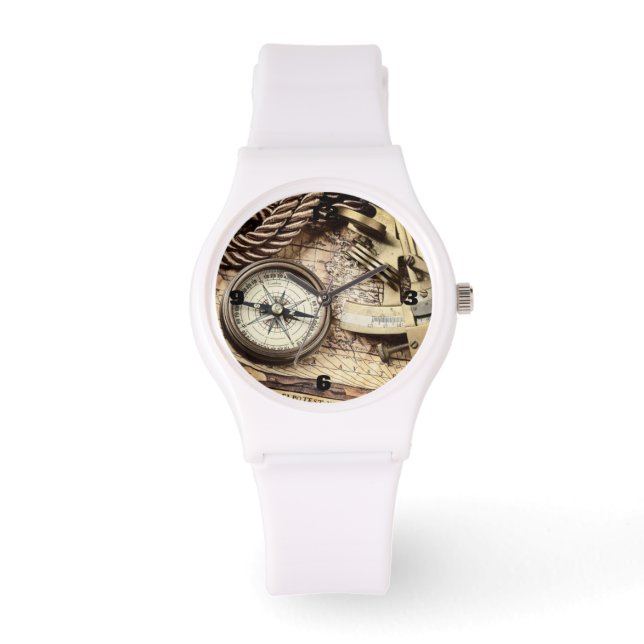 Steampunk Küstenstrand nautischer antiker Kompass Armbanduhr (Vorderseite)