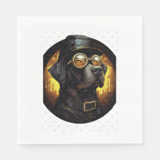 Steampunk Labrador Hund im Cartoon Aviator Style E Serviette