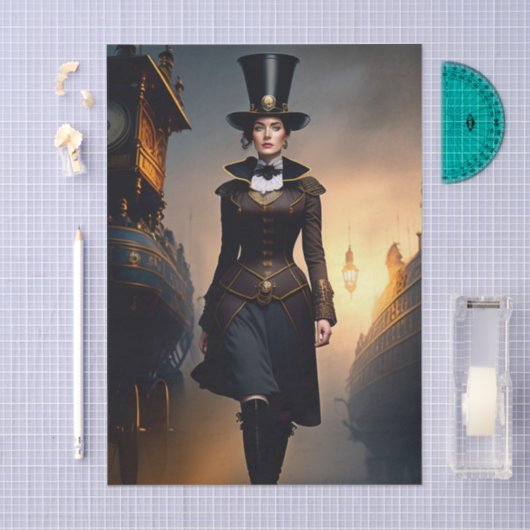 Steampunk Lady & Air Ship Seidenpapier (Handwerk)
