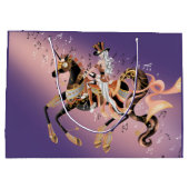 Steampunk Lady am Mechanischen Pferd Große Geschenktüte (Rückseite)