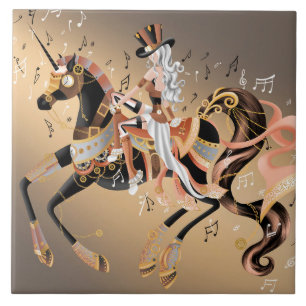 Steampunk Lady and Mechanical Horse Fliese
