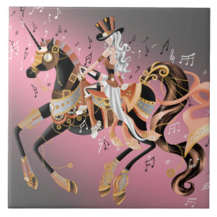 Steampunk Lady and Mechanical Horse Fliese