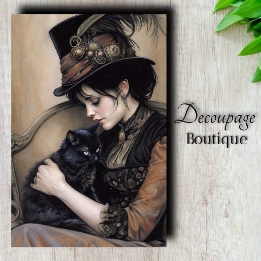 Steampunk Lady Cat Decoupage Seidenpapier