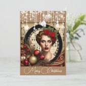 Steampunk Lady Christmas Feiertagskarte (Stehend Vorderseite)