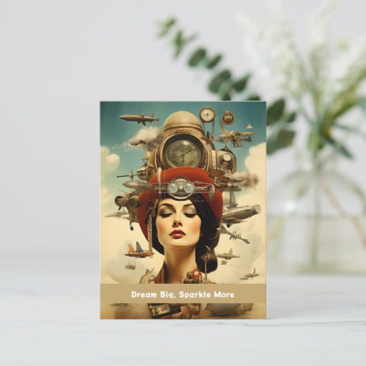 Steampunk Lady Dream Big, Sparkle more Postkarte (Stehend Vorderseite)