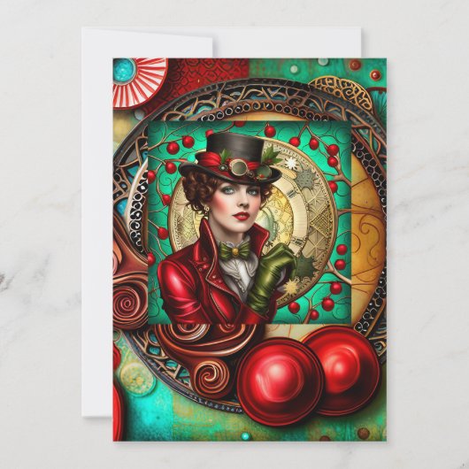 Steampunk Lady Inspirierte Weihnachtskarte Feiertagskarte (Vorderseite)