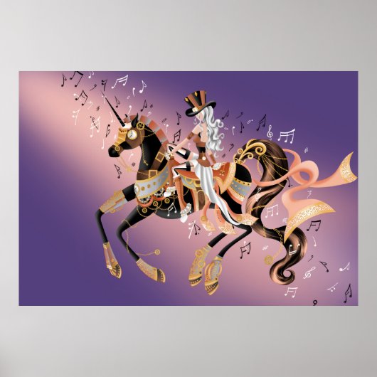 Steampunk Lady & Mechanische Pferde Poster (Vorne)
