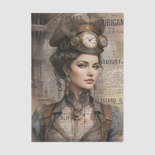 Steampunk Lady, Viktorianische Ephemera, Vintage F Seidenpapier (Vorderseite)